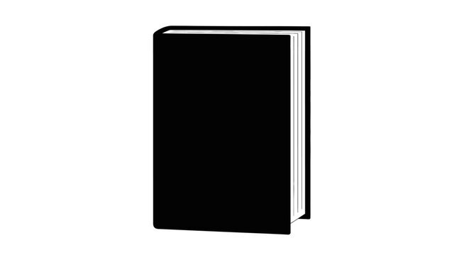 A simple illustration of a closed black book on a white background