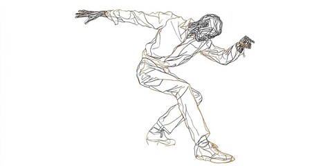 Fototapeta premium Simplistic line drawing sketch of a man dancing - capturing movement and poses of person moving