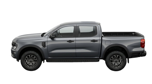 Grey ford ranger pickup truck isolated on transparent background