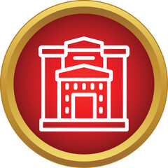 Obraz premium Museum building icon in an outline style inside a red circle with a golden border