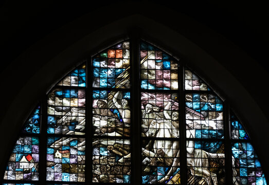 Gouda, the Nehterlands - The Stained glass number 28a The Liberation window;1947 by Charles Eyck in the Sint Janskerk