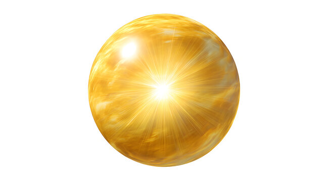 Ultra realistic HD sun shining yellow sphere light rays, isolated on white background