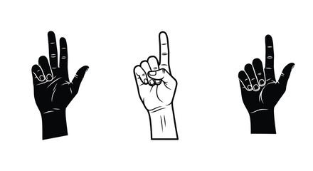 Obraz premium Three hands displaying different gestures a distinct black silhouette