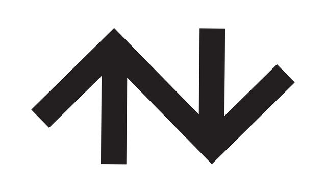 Black arrow pointing up and another arrow pointing down representing opposing directions or change direction contrast opposition movement opposite abstract different decision comparison