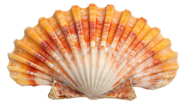 Ultra realistic HD orange seashell scallop ridged texture, isolated on white background