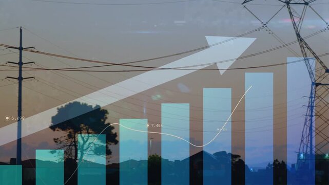 Camera panning right triggers pylons sliding, faint bars and arrow rising showing energy growth