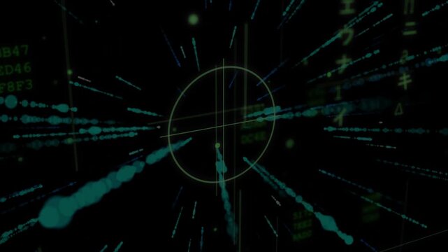 Central circular reticle remaining centered while teal and blue streaks radiating across HUD
