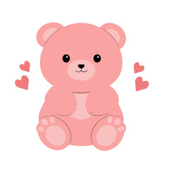 Fototapeta premium Pink Bear With Hearts For Design Of Children's Products And Textiles