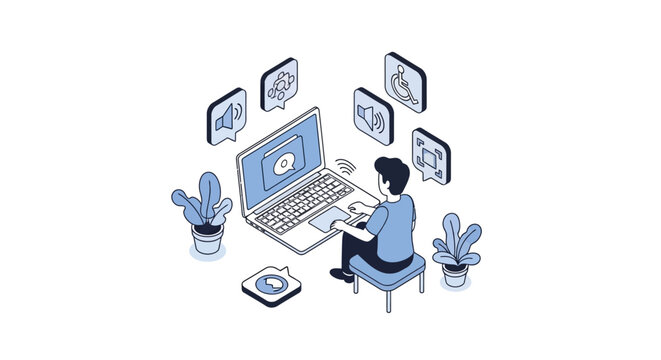 Web Accessibility and Inclusive Digital Design Isometric Illustration with Laptop and Disability Icons