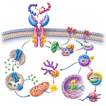Insulin Signaling Pathway and Cellular Mechanism of Action Biological Illustration
