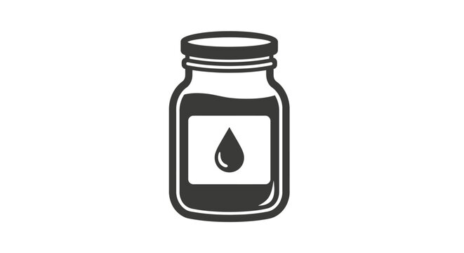Minimalist Black and White Dropper Bottle Icon with Liquid Drop on an Isolated White Background