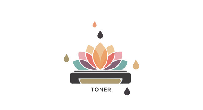 Graphic design of a colorful lotus flower on a printer toner cartridge.