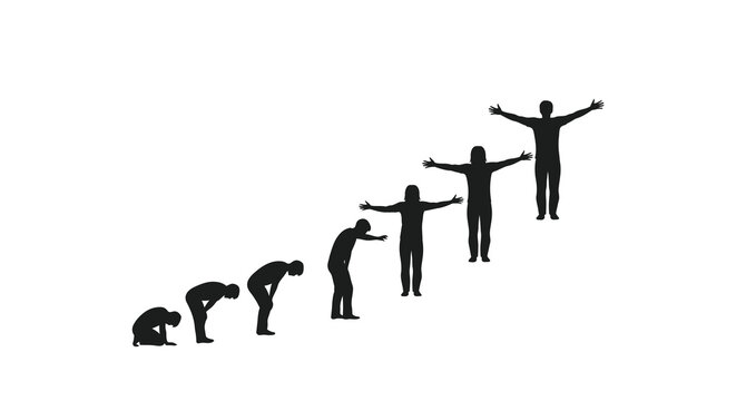 Silhouette illustration depicting the stages of human evolution