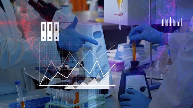 Lab scientist placing orange tube on mixer showing phone cloud graphs over bench for workflow