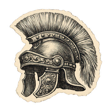 PNG Vintage Roman warrior helmet illustration.