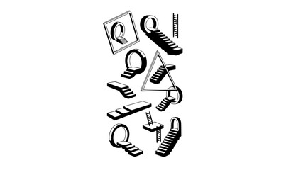 Surreal staircases and ladders with geometric portals black monochrome minimalist vector illustration © Kazi