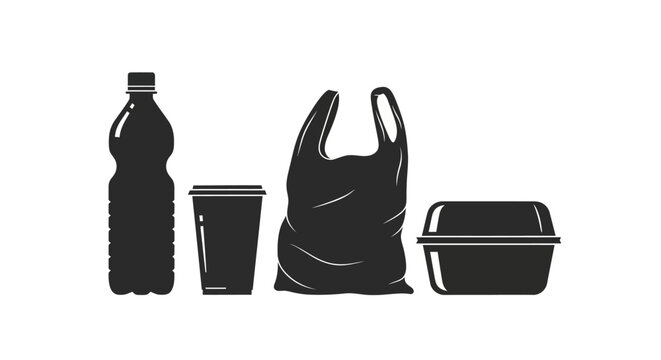 Black and white illustration of disposable food and drink containers