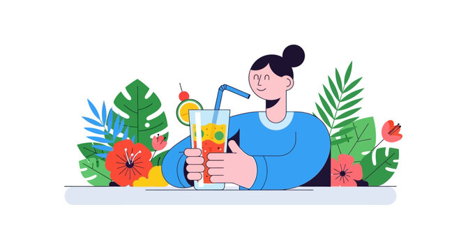 Vibrant Flat Vector Representing Corporate Work-Life Balance and Employee Wellness for Summer Marketing Campaigns