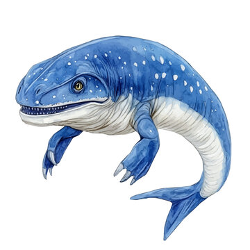 Mosasaurus, lively watercolor vector drawing with intricate brush, isolated on a white background.