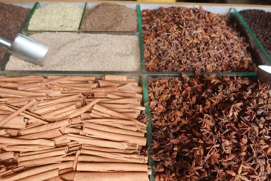 spices in the Musaris or Malabar market, kerala, india