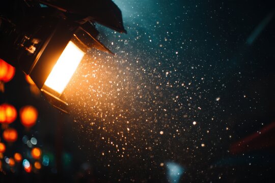 夜になると水滴に光が当たります