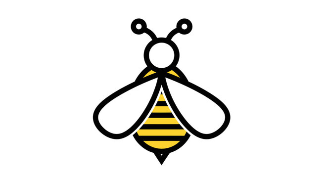 Minimalist Bee Icon Vector Graphic, Simple Insect Line Art, Yellow and Black