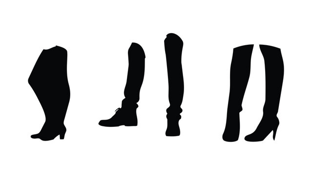 Woman in black stockings and leather boots standing in stylish business fashion pose