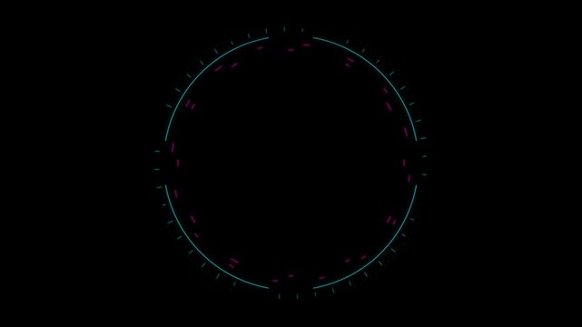 Circular graphic featuring alternating colors and radial markings, creating a dynamic, modern design
