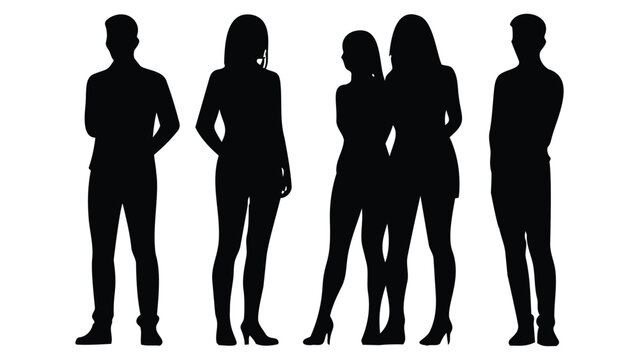 Business people silhouettes vector illustration of group meeting and teamwork crowd in black shadow style