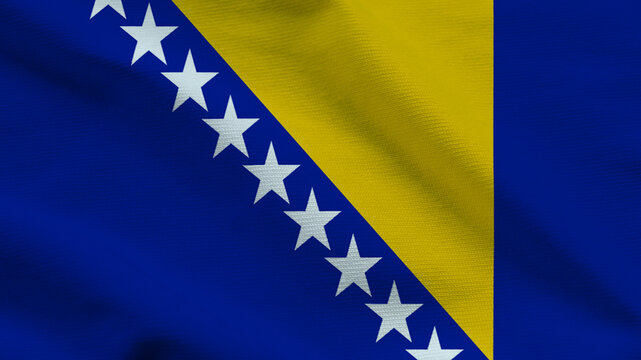 A Bosnian flag is visible with vivid colors and symbols. The flag features blue, yellow, and white colors. This scene highlights national pride and identity through design.