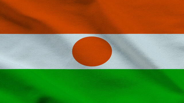 The flag of Niger flutters in the wind, displaying orange, white, and green colors. The central circle symbolizes unity as it flies proudly