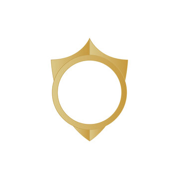 Royal golden shield emblem icon logo badge vector design illustration with circular blank space in the middle 