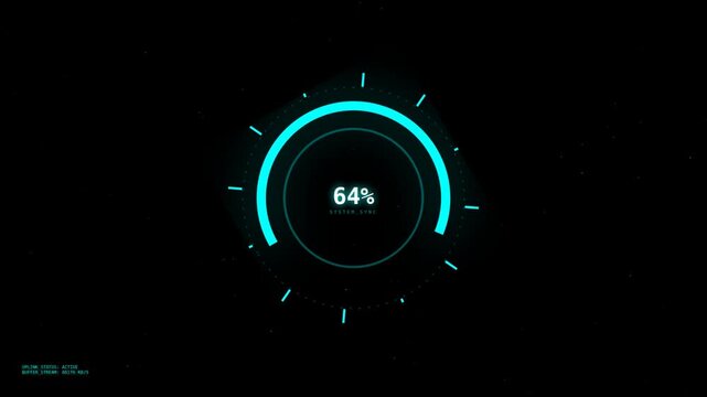 A sleek, futuristic loading interface displaying progress indicator in neon blue tones