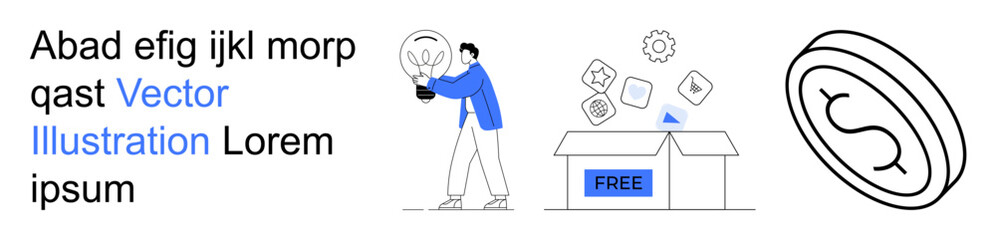 Fototapeta premium Sustainability, economy, eco-friendliness, financial growth, innovation, giveaways. Person holding a plant and an open box with items. Sustainability and economy concepts are highlighted