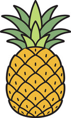Obraz premium Ripe pineapple with textured golden skin and green crown, clean flat vector illustration