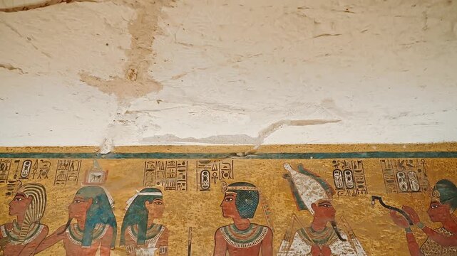 culptural details on the wall of the temple of the Tutankhamun king, Luxor, Egypt.Tomb of pharaoh Tutankhamun in Valley of the Kings, Luxor, Egypt