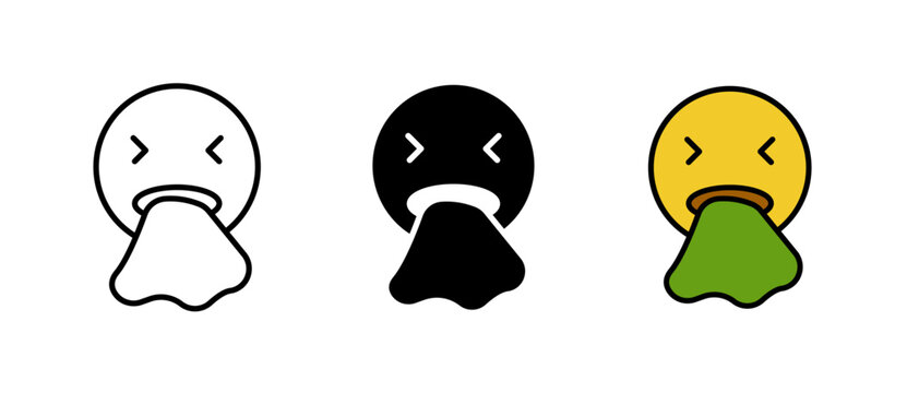 Puking emoji icon illustration for sickness, nausea, and reaction expressions with stroke filled and colored icon set.