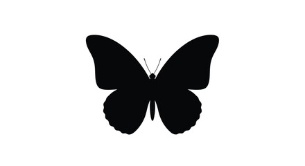 A simple black silhouette of a butterfly with open wings © sahidabegum