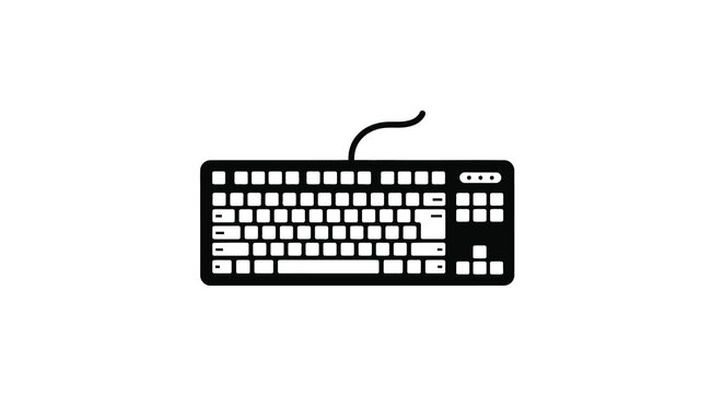 Simple black silhouette of a standard computer keyboard with a cable