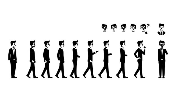 Businessman Walk Cycle Animation Sequence Character Vector Sheet