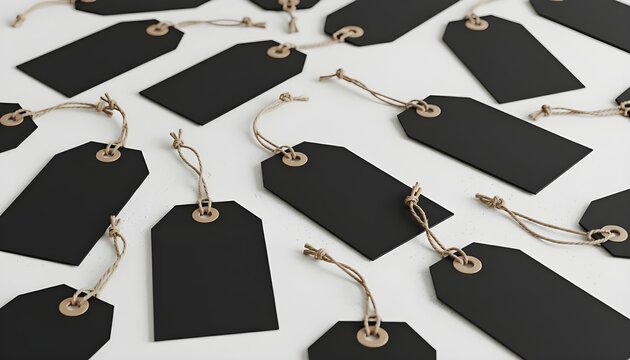 Black blank paper price tags  with twine strings