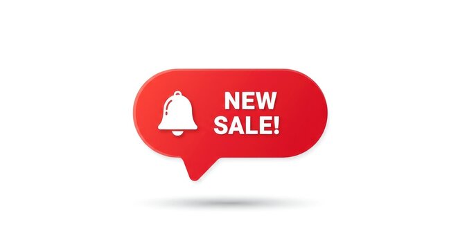 Alert icon with text bubble promoting sale on white background