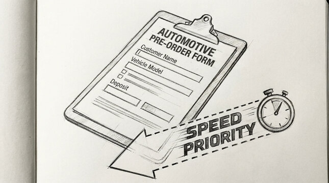 Automotive pre-order form sketch with speed priority concept
