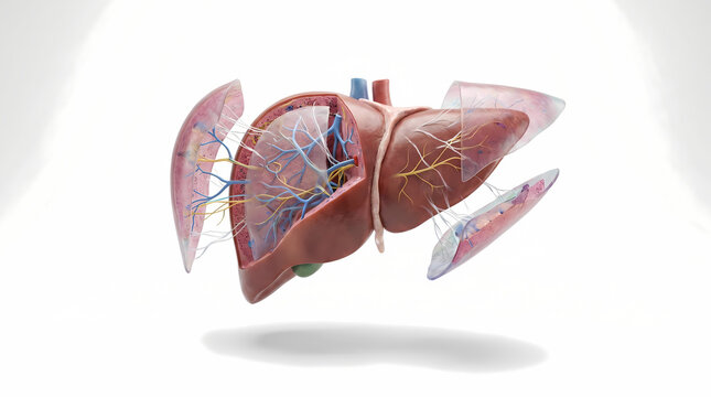 Anatomical 3D Rendering of a Human Liver with Blood Vessels and Bile Ducts 3d anatomy