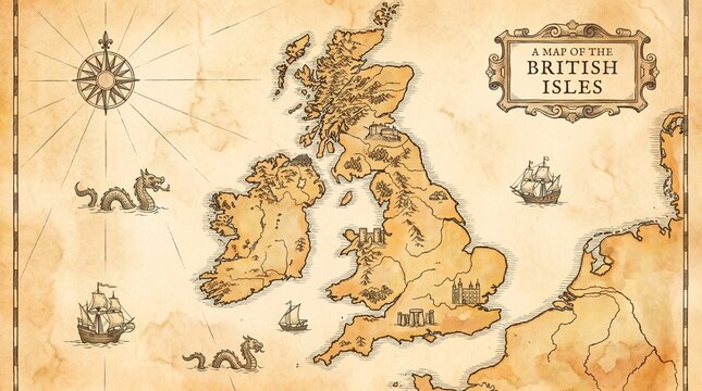 Explore the British Isles: A Vintage Map Capturing the Historic Journey Through Islands Rich in Culture, Legends, and Nautical Adventures.