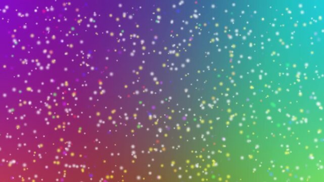 A vibrant, colorful gradient background filled with various multicolored speckles and sparkles