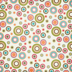 Fototapeta premium Retro circular pattern with vibrant rings and geometric shapes. Fun and energetic design ideal for packaging, textiles, posters, and modern decorative projects.