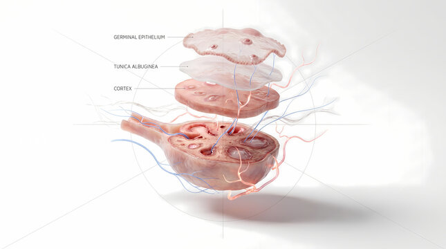 Cross-Sectional View of an Ovary Showing Functional Layers 3d anatomy