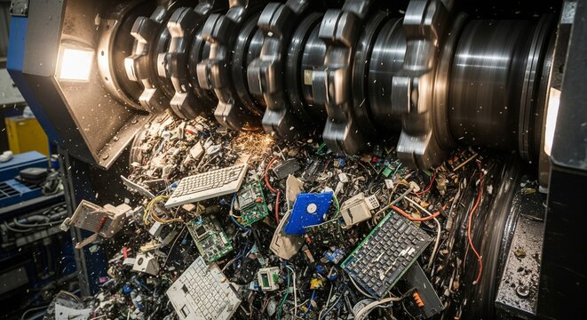 Computer Keyboards and E-Waste in Industrial Grinder