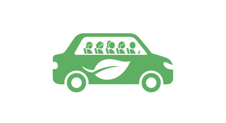 Fototapeta premium Green Eco Car with Passengers, Sustainable Transport Concept